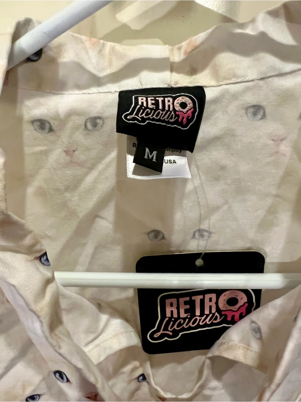 Retrolicious Cream Cat Print Blouse